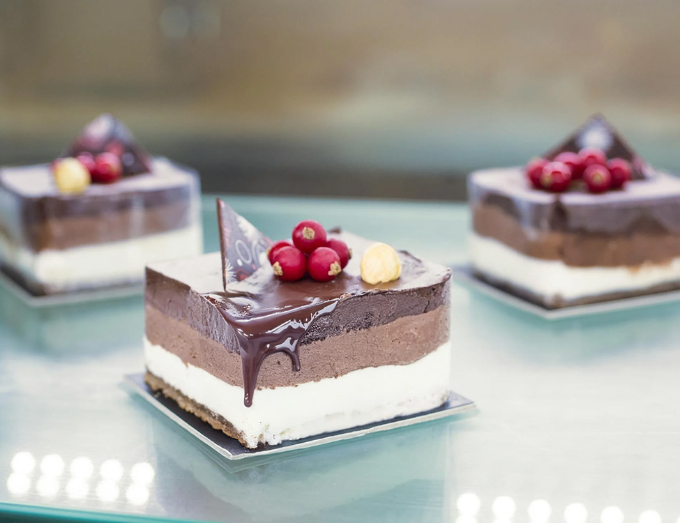 Inside our cake shop with a variety of cakes on display