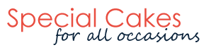 Logo in red and black with differnt styles of font: Special Cakes for all occasions