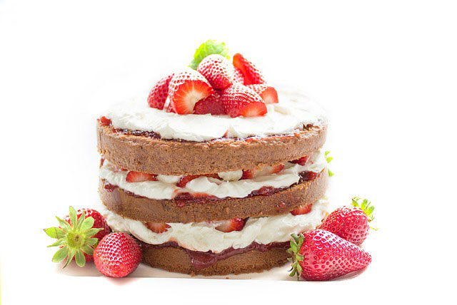 Strawberry Cake with Fresh Strawberries on top